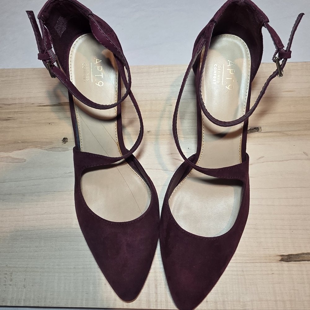 Apt. 9 Defined Comfort Dark Burgundy Strappy Pointed Toe Heels Size 9.